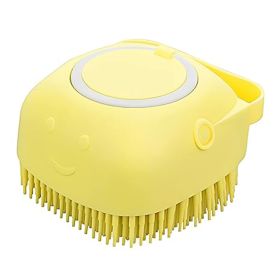 Dog Cat Bath Brush Comb Silicone Rubber Dog  Puppy Massage Brush Hair Fur Grooming Cleaning Brush Soft Shampoo Dispenser (Color: Yellow)