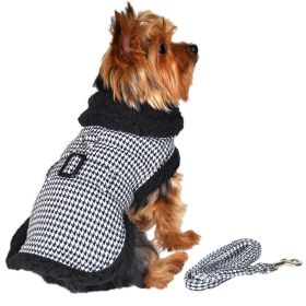 Black and White Classic Houndstooth Dog Harness Coat with Leash (size: small)