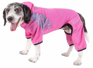 Pet Life Active 'Pawsterity' Heathered Performance 4-Way Stretch Two-Toned Full Bodied Hoodie (Color: Pink, size: X-Large)