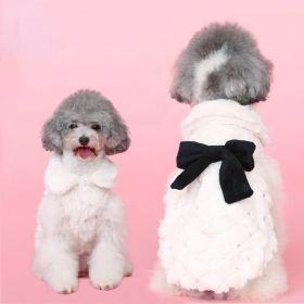 White elegant bow plush coat dog clothes Huayuan warm clothing breathable pet clothes in autumn and winter (Color: milky white, size: M)