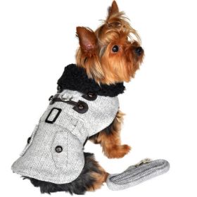 Grey Herringbone Dog Coat Harness with Matching Leash (size: X-Large)