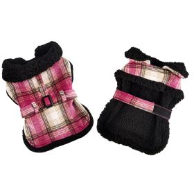 Sherpa-Lined Dog Harness Coat (Color: Hot Pink & Tan Plaid, size: XX-Large)