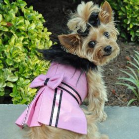 Pink Wool Classic Dog Coat Harness and Fur Collar with Matching Leash (size: X-Large)