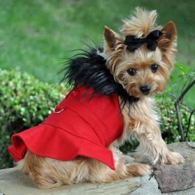 Red Wool Classic Dog Coat Harness and Fur Collar with Matching Leash (size: X-Large)