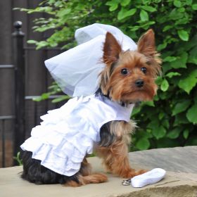 Dog Harness Wedding Dress with Veil and Matching Leash (size: medium)