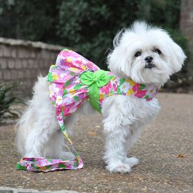 Pink Hawaiian Floral Dog Harness Dress with Matching Leash (size: large)