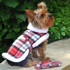 Sherpa-Lined Dog Harness Coat RED & White Plaid (size: medium)