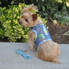 Surfboard Blue and Green Cool Mesh Dog Harness with Matching Leash (size: large)